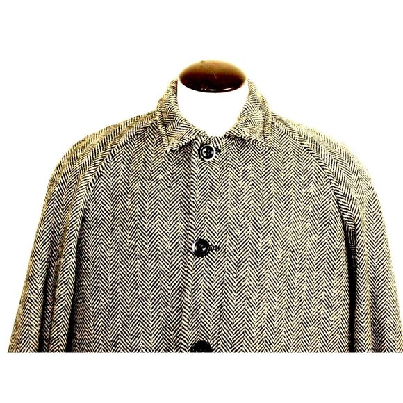 OOBE Brand Men's Wool Lowell Trench Top Coat Herringbone Brown Black Ink NWT - Picture 5 of 10